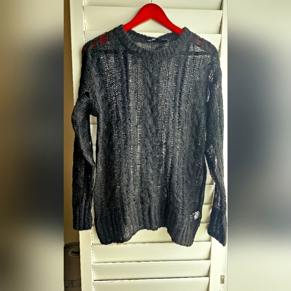 ZARA Knit Sweater Sheer Black long sleeves size XS S M Oversized - Picture 1 of 6